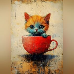 Charming Red Cat Feeder Bowl Print